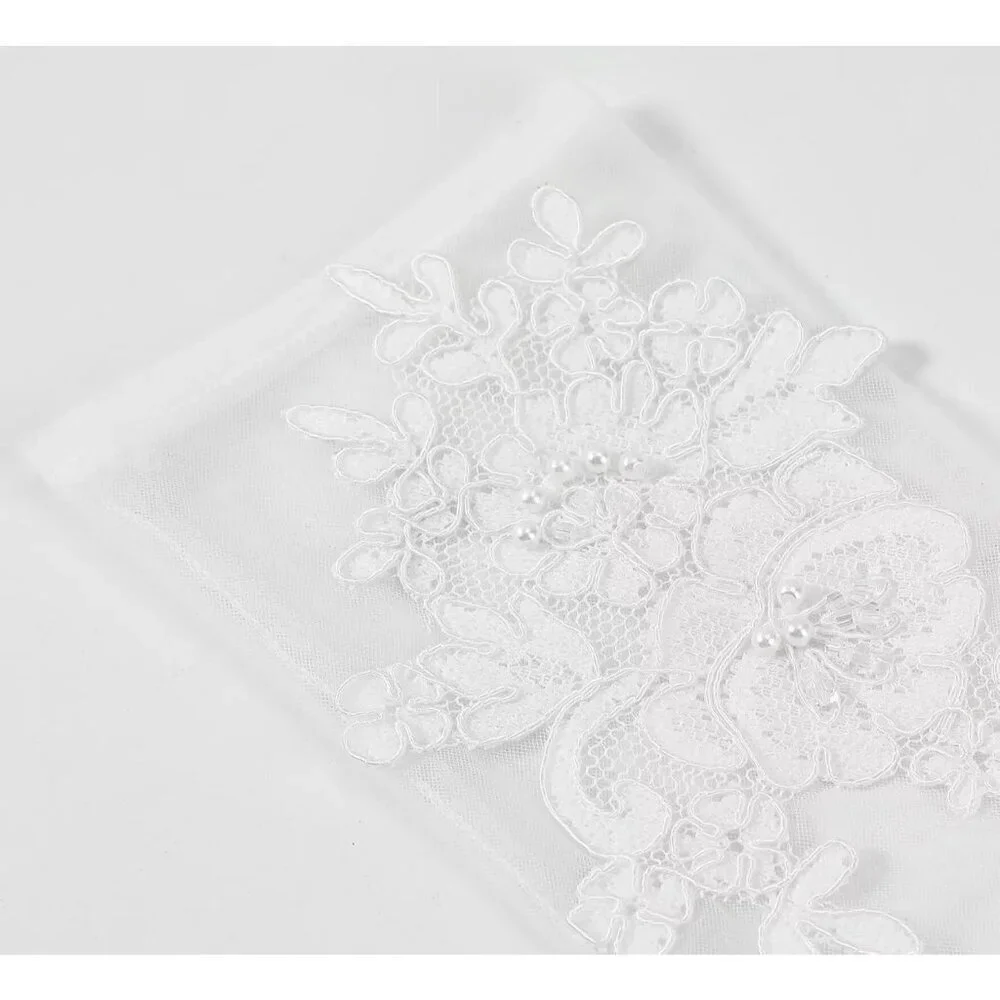 Women's Lvory 02 Short Floral Lace Gloves Sheer Mesh Bridal Wedding Party Prom